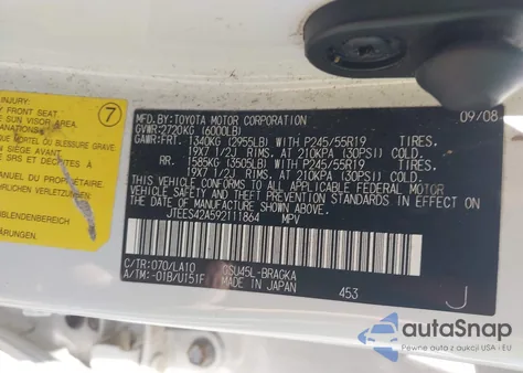 2009 Toyota Highlander Limited from USA, damaged, VIN JTEES42A592111864